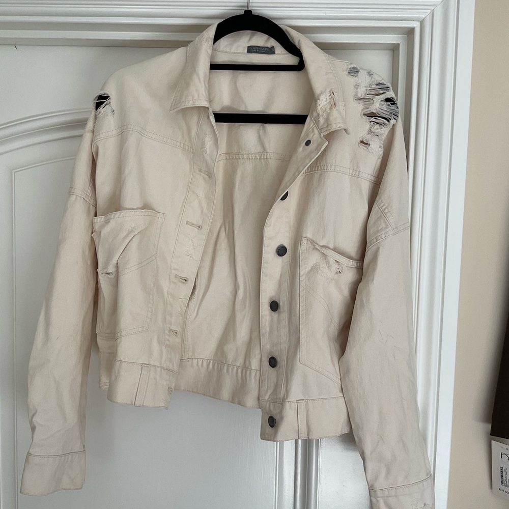 Carmar Cream Distressed Jean Jacket